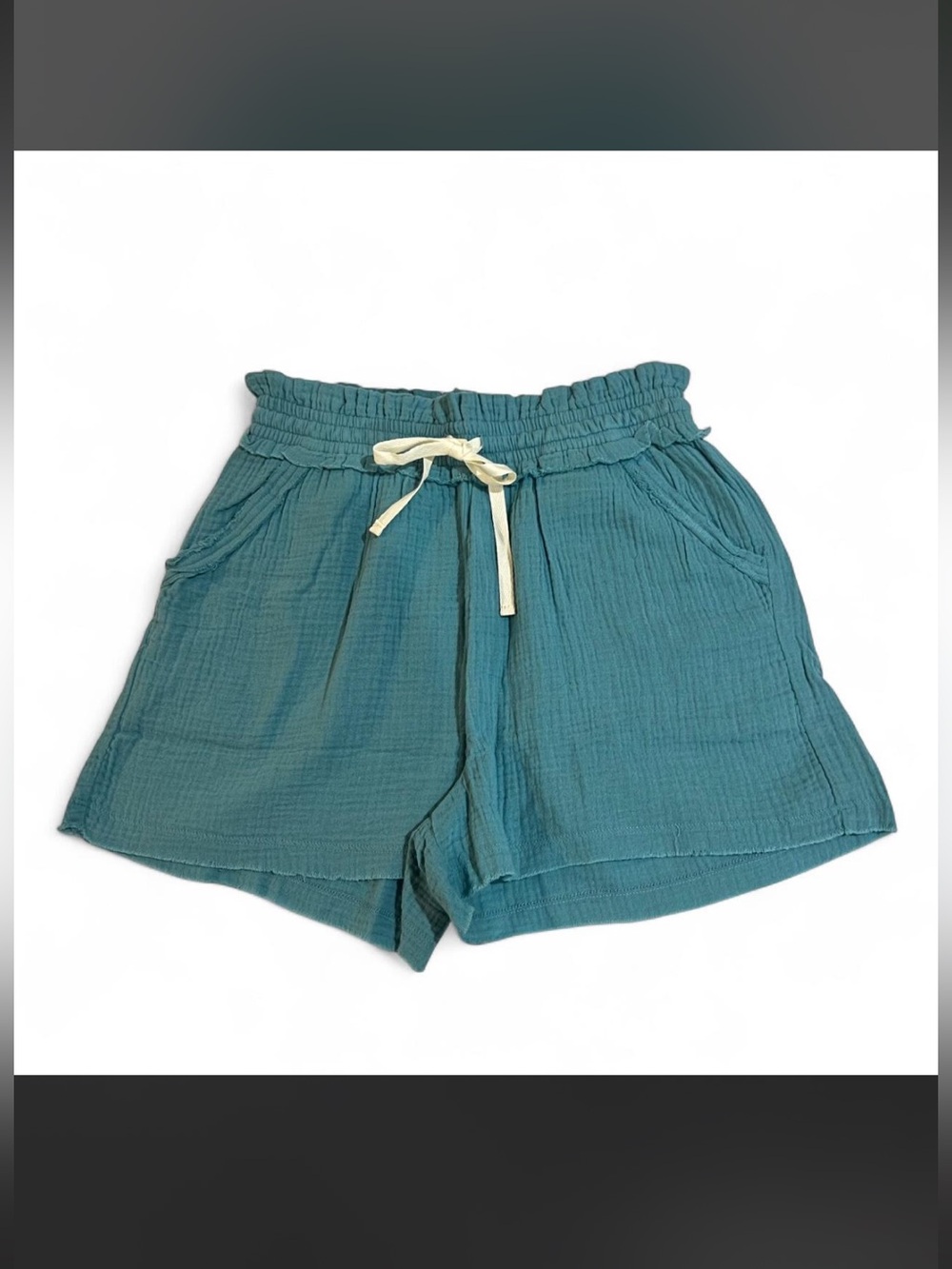 Zenana Outfitters Teal High-Rise Drawstring Shorts